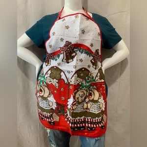 Christmas holiday kitchen apron singing bears Christmas bells Mandil de navidad